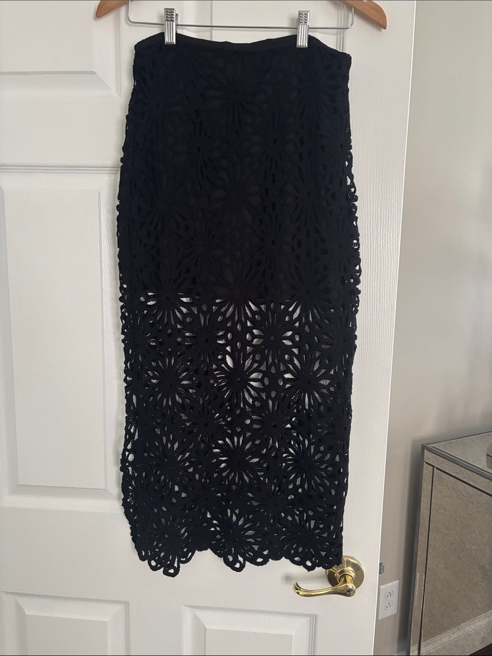 Express Black Crochet Floral Midi Skirt